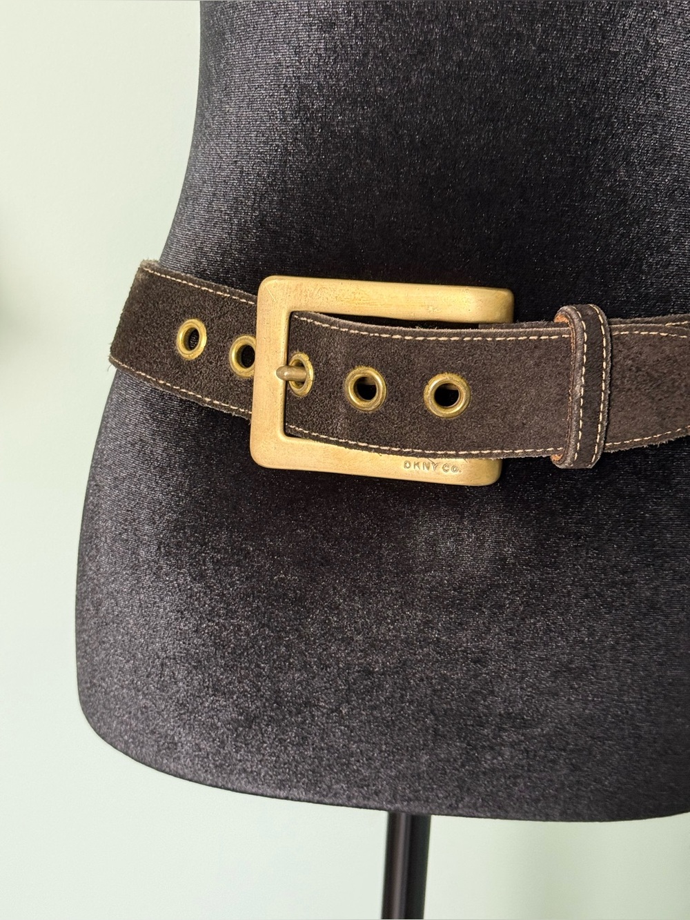 Vintage Dkny Brown Suede Belt with Brass Buckle